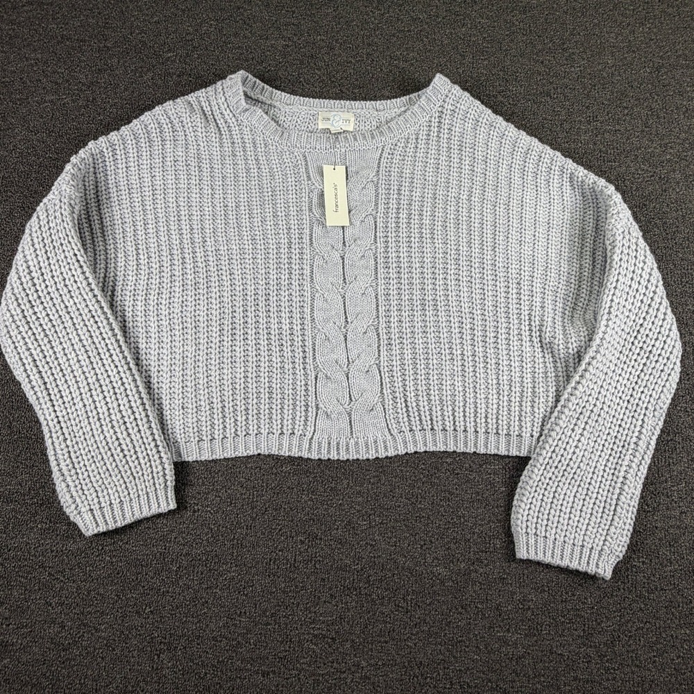 Jun & Ivy Sweater Womens L 12223113A Blue Cable Knit Cropped NEW Francesca's